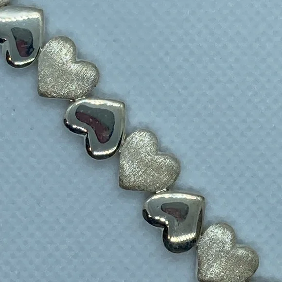 Sterling Silver 925 Heart Bracelet with Box Clasp 7” - Picture 2 of 7
